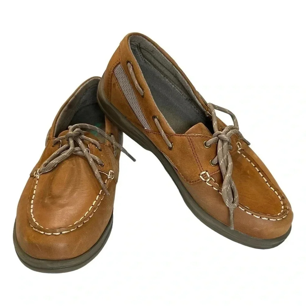 APEX Petal Sydney 9 extra-wide tan slip- resistant orthopedic boat loafers